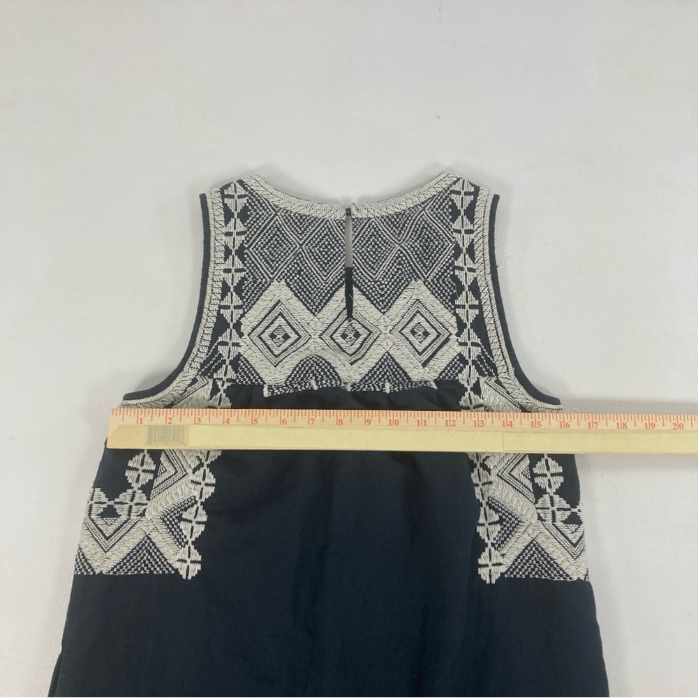 Madewell Stitchtake Dress XS Navy Blue Western Linen Blend Embroidered Sleeveles - Picture 8 of 15